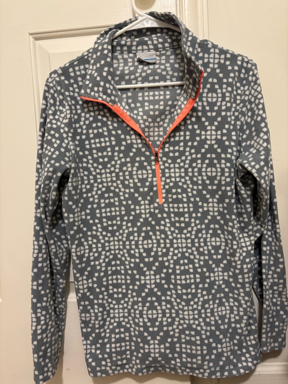 Columbia Gray & White Geometric Fleece with Coral Zip